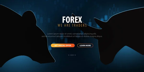 Forex. Διαφημιστικό πανό για χρηματιστήριο. Οι ταύροι και οι αρκούδες παλεύουν. Απεικόνιση διανυσματικών φορέων. — Διανυσματικό Αρχείο