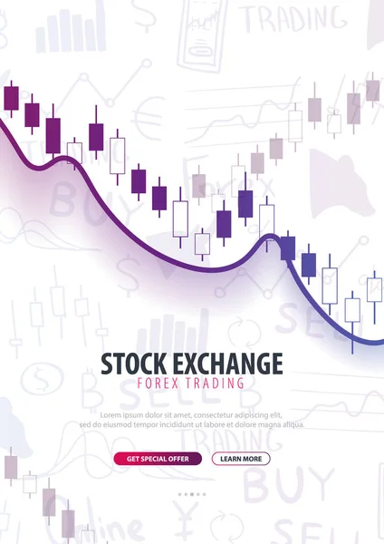 Segnali Forex Trading. Grafico dei candelieri nei mercati finanziari. Illustrazione vettoriale . — Vettoriale Stock