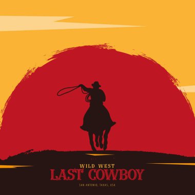 Kovboy bayrağı. Vahşi Batı ve Rodeo atlı. Texas. Vektör çizimi.