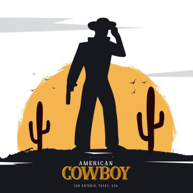 Kovboy bayrağı. Vahşi Batı ve Rodeo atlı. Texas. Vektör çizimi.