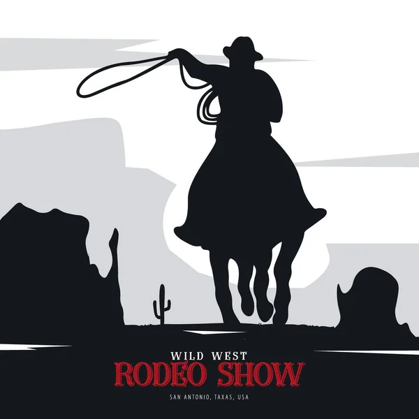 Banner de vaquero. Wild West y Rodeo con caballo. Texas. Ilustración vectorial . — Archivo Imágenes Vectoriales