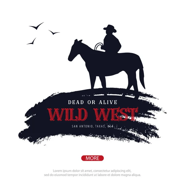 Banner de vaquero. Wild West y Rodeo con caballo. Texas. Ilustración vectorial . — Archivo Imágenes Vectoriales