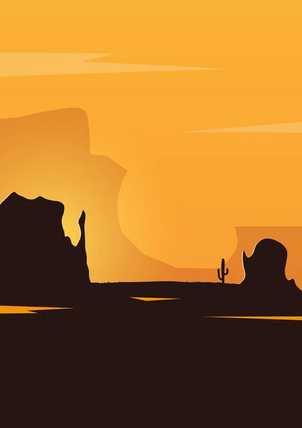 Paisaje del salvaje oeste con montañas y cactus. Puesta de sol en Texas. Ilustración vectorial . — Vector de stock