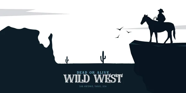 Une bannière de cow-boy. Wild West et Rodeo avec cheval. Au Texas. Illustration vectorielle . — Image vectorielle