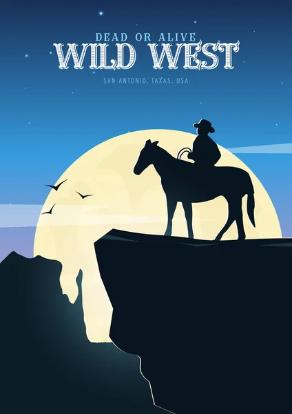 Kovbojská vlajka. Divoký západ a rodeo s koněm. Texas. Vektorová ilustrace. — Stockový vektor