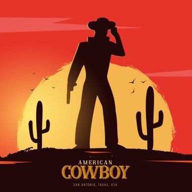 Kovboy bayrağı. Vahşi Batı ve Rodeo atlı. Texas. Vektör çizimi.