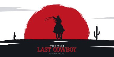 Kovboy bayrağı. Vahşi Batı ve Rodeo atlı. Texas. Vektör çizimi.