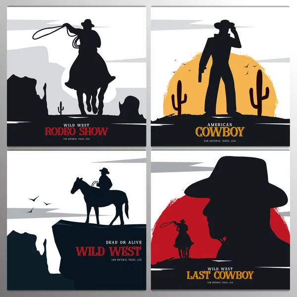 Ensemble de bannières Cowboy. Rodéo. Bannière Far West. Au Texas. Illustration vectorielle . — Image vectorielle
