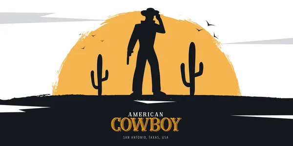 Cowboy-Banner. Wilder Westen und Rodeo mit Pferd. texas. Vektorillustration. — Stockvektor