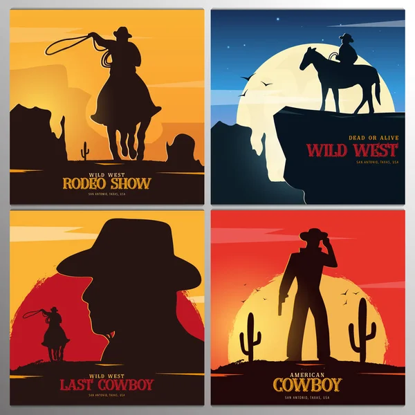 Set van Cowboy banners. Rodeo. Wilde westen banner. Texas. Vector illustratie. — Stockvector