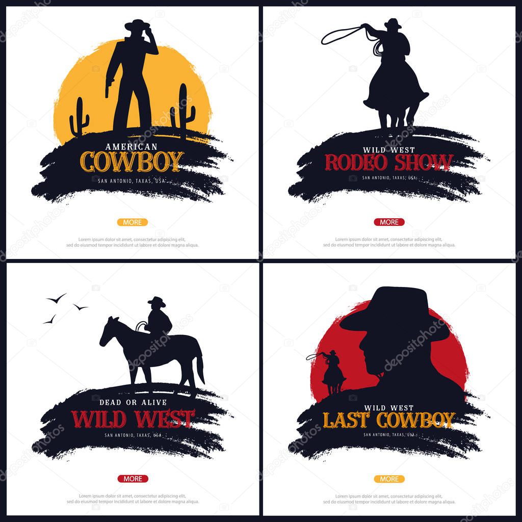 Set of Cowboy banners. Rodeo. Wild West banner. Texas. Vector illustration.