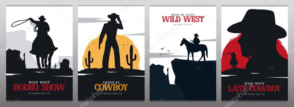 Set of Cowboy banners. Rodeo. Wild West banner. Texas. Vector illustration.