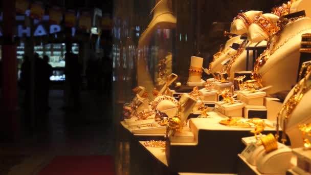 Dubai goldenen Souk-Markt in der Nacht, uae. — Stockvideo