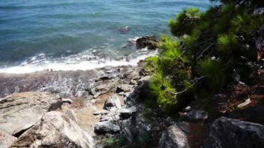 Phaselis'te tepeden Akdeniz'e manzara. Antik Likya şehri. Türkiye.