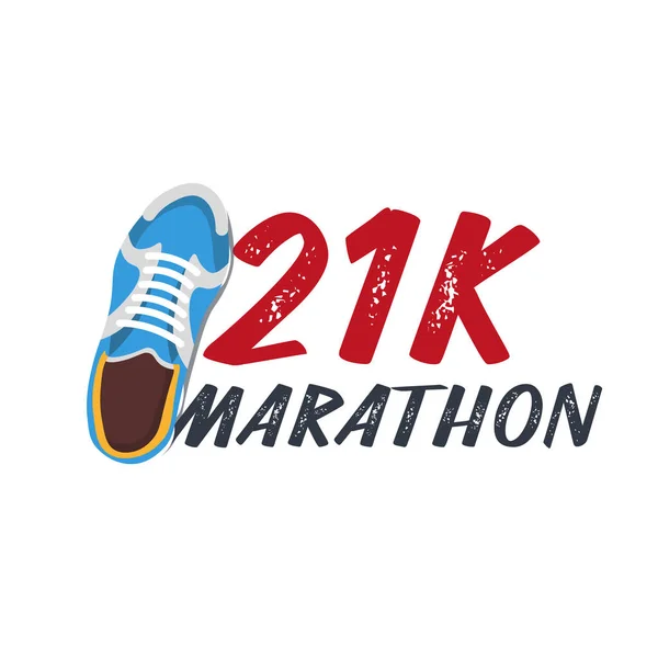 21k Marathon Run wydarzenie z sneakers. Ilustracja wektorowa. — Wektor stockowy