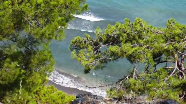 Vista desde la colina hasta el mar Mediterráneo en Phaselis. Ciudad de la antigua Lycia. Turquía . — Vídeo de stock