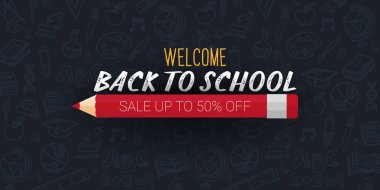 Renkli kalemler ve el karalama arka planlar ile Okul afiş geri. Vektör çizimi.