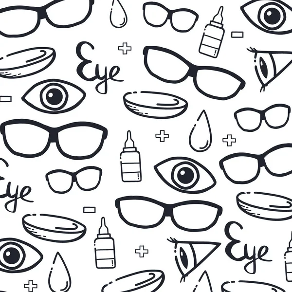 Banner para tienda óptica o clínica de gafas. mano dibujar doodle fondo . — Vector de stock