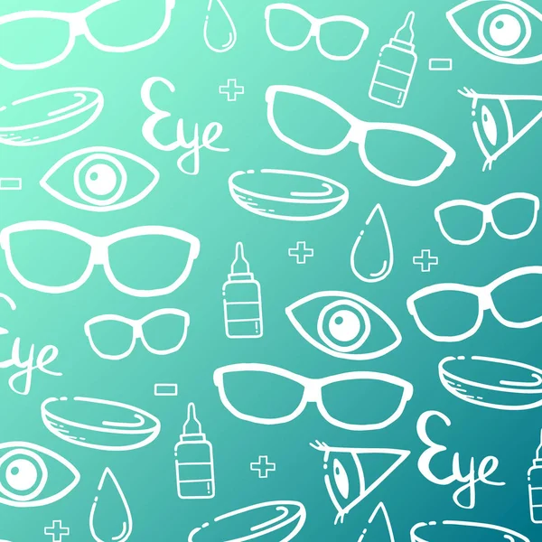 Bannière pour boutique optique ou clinique de lunettes. Dessin à la main fond doodle . — Image vectorielle