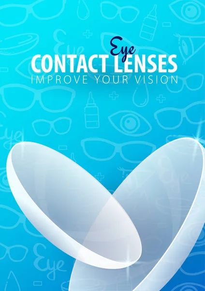 Banner con lentes de contacto para la clínica de gafas o tienda óptica. mano dibujar doodle fondo . — Vector de stock
