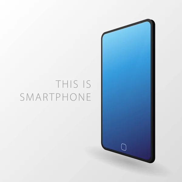 Rahmenloses Smartphone auf weißem Hintergrund mit blauem Bildschirm. — Stockvektor