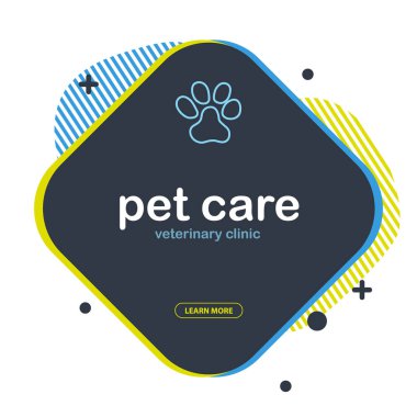 Evcil Hayvan Bakımı. Ev hayvanları. Kedi veya köpek pençeleri ile Afiş. El karalama arka plan çizmek.