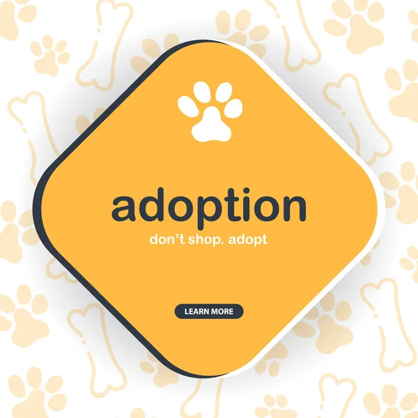 Antagandet. Dont Shop adoptera. Banner med katt eller hund tassar. Hand Rita Doodle bakgrund. — Stock vektor