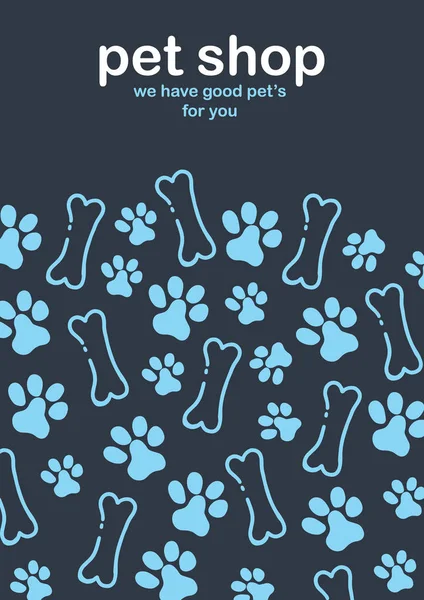 Djuraffär. Hem djur. Banner med katt eller hund tassar. Hand Rita Doodle bakgrund. — Stock vektor