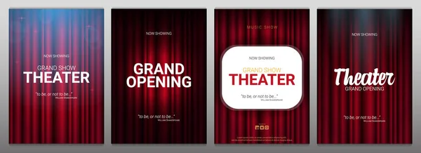 Tiyatro sahnesi. Kırmızı perdeler sahne, tiyatro ya da sahne ışıkları olan opera arka planı. Festival gecesi afişi. — Stok Vektör