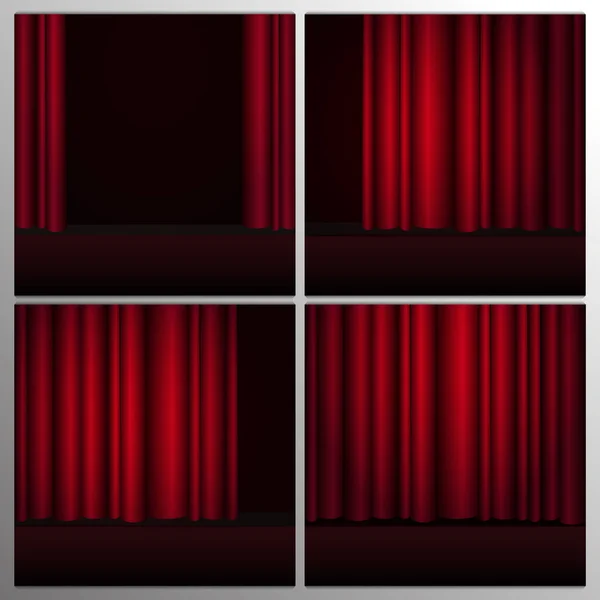 Ensemble de rideaux rouges scène, théâtre ou opéra fond avec projecteur . — Image vectorielle
