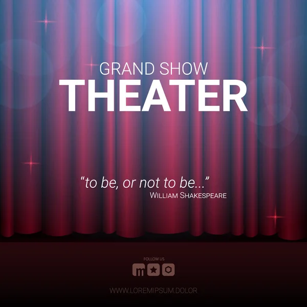 Tiyatro sahnesi. Kırmızı perdeler sahne, tiyatro ya da sahne ışıkları olan opera arka planı. Festival gecesi afişi. — Stok Vektör