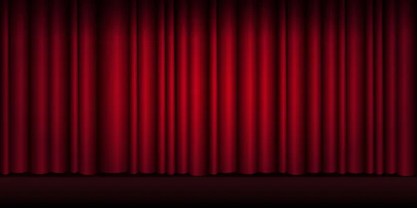 Cortinas rojas escenario, teatro o fondo de ópera con foco . — Vector de stock