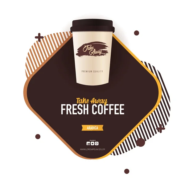 Ta bort kaffe annonser med kopp. Fräsch espresso. Uppifrån och. — Stock vektor