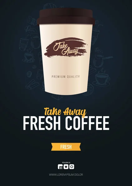 Ta bort kaffe annonser med kopp och hand Rita Doodle bakgrund. — Stock vektor