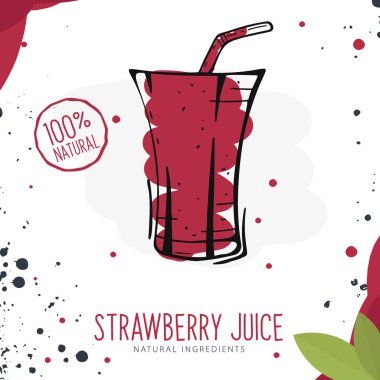 Bardakta Portakal Suyu. Afiş smoothies, limonata, taze, eskiz tarzında detoks.