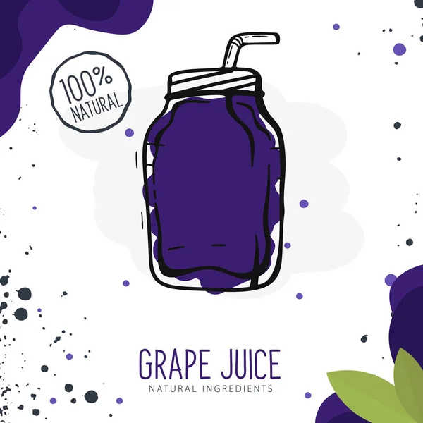 Druivensap in een glas. Banner smoothies, limonade, vers, detox in schets stijl. — Stockvector