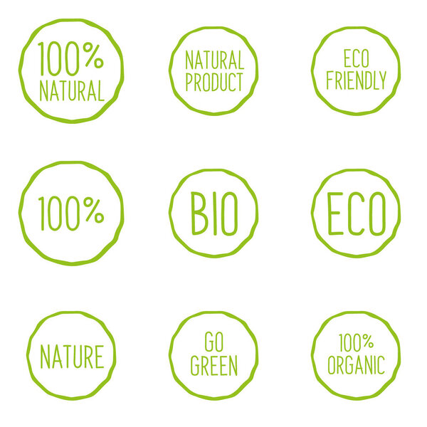 Набор эмблем Bio, Eco и Natural. Делайте зеленые и экологически чистые
.