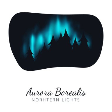 Gece Gökyüzü, Aurora Borealis, Kuzey Işıkları Etkisi ormanın arkasındaki karanlık arka plan üzerinde. Gerçekçi Renkli kutup ışıkları.