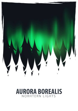 Gece Gökyüzü, Aurora Borealis, Kuzey Işıkları Etkisi ormanın arkasındaki karanlık arka plan üzerinde. Gerçekçi Renkli kutup ışıkları.