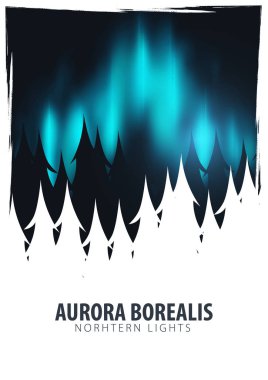 Gece Gökyüzü, Aurora Borealis, Kuzey Işıkları Etkisi ormanın arkasındaki karanlık arka plan üzerinde. Gerçekçi Renkli kutup ışıkları.