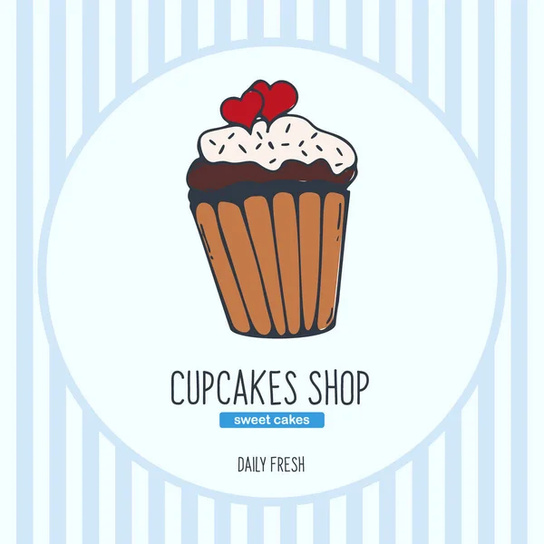 Cupcakes and Cakes banner. Padaria e pastelaria . — Vetor de Stock