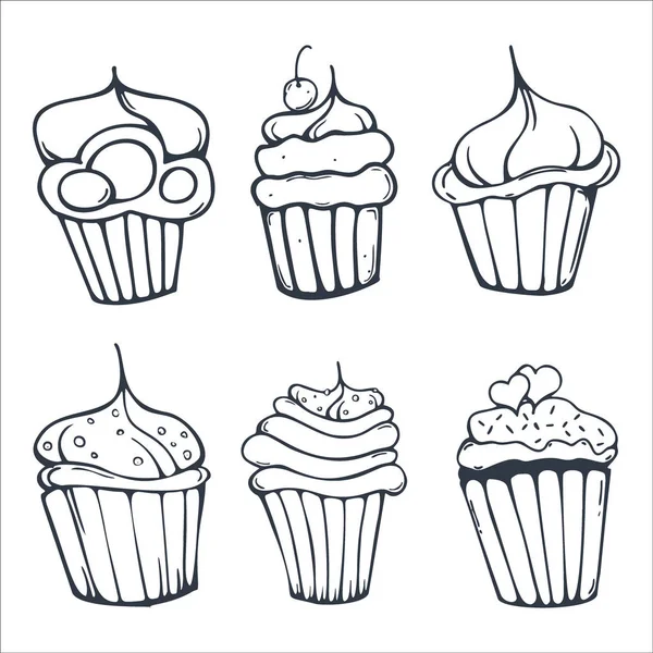 Set of Sketches Cupcakes or Cakes for Bakery and pastry. — Stock Vector