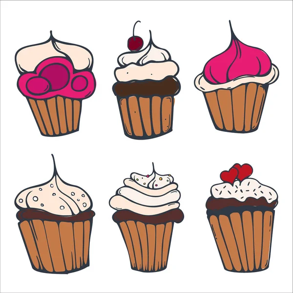 Uppsättning skisser muffins eller kakor för bageri och konditorivaror. — Stock vektor