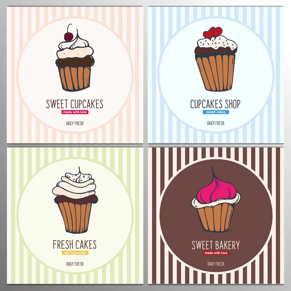 Cupcakes and Cakes banner. Padaria e pastelaria . — Vetor de Stock