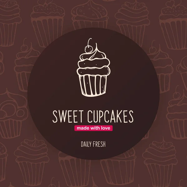 Skeçler el çizim arka plan ile Cupcakes ve Cakes afiş.