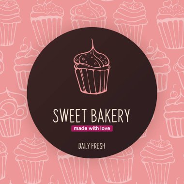 Skeçler el çizim arka plan ile Cupcakes ve Cakes afiş.