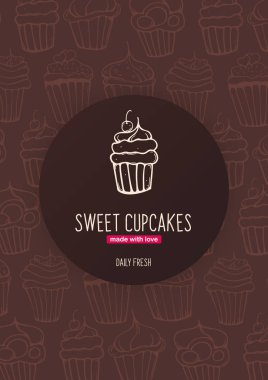 Skeçler el çizim arka plan ile Cupcakes ve Cakes afiş.
