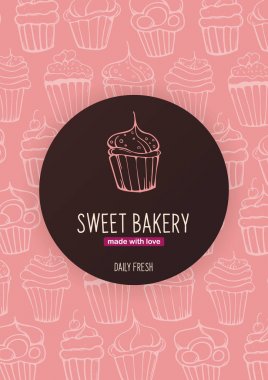 Skeçler el çizim arka plan ile Cupcakes ve Cakes afiş.