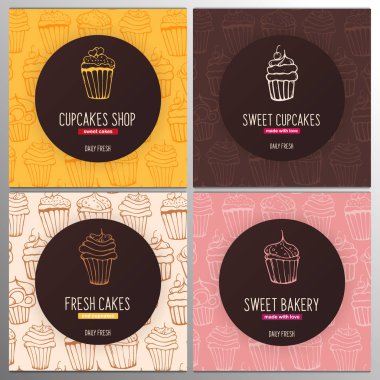 Skeçler el çizim arka plan ile Cupcakes ve Cakes afiş.