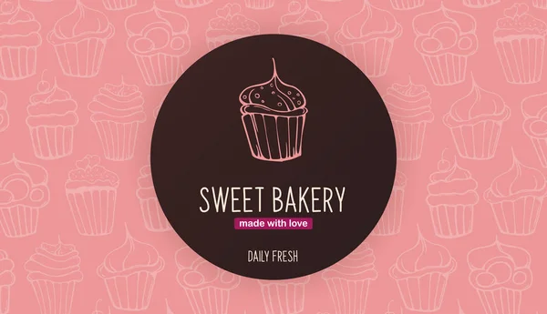 Cupcakes and Cakes banner. Padaria e pastelaria . — Vetor de Stock